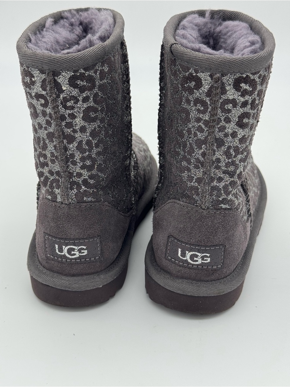 UGG Classic II Glitter Leopard winter boots girls size 13 leather shearling kids - Picture 6 of 11